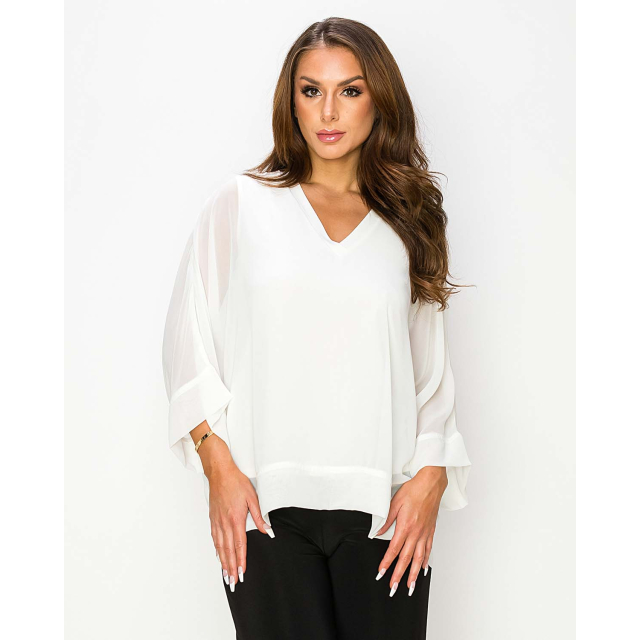 V-Neck Top With Chiffon
