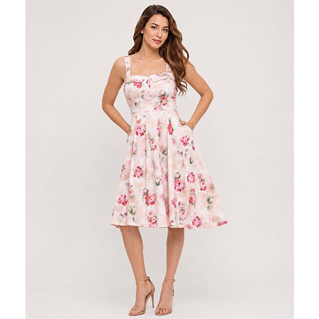 Eva Rose Fold Over Tie Back Printed Dress With Padded Bust