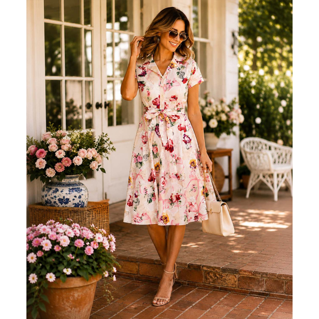 Printed Fit & Flare Retro T-Shirt Dress