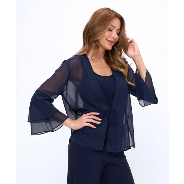 Open Tie-Front Ruffle Sleeve Chiffon Jacket