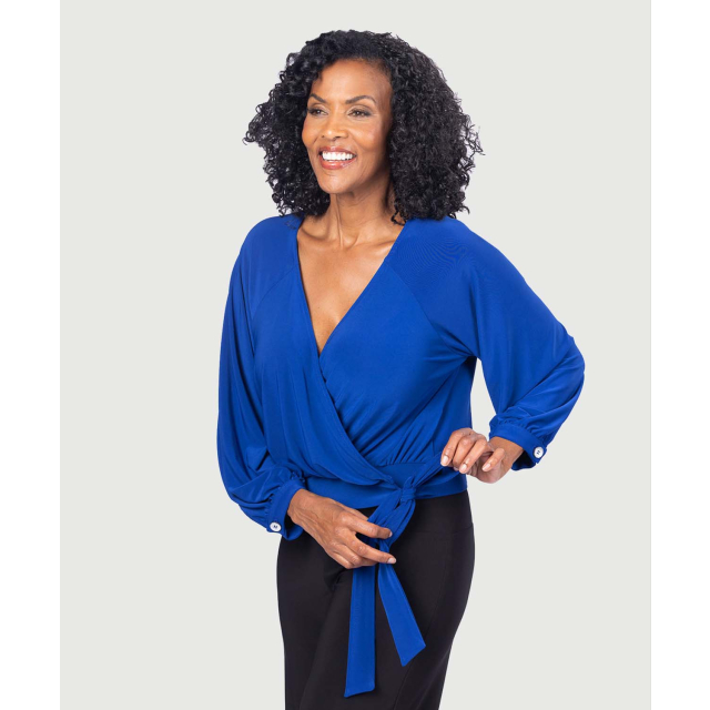 Women's Fitted Cropped Long Sleeve Surplice Banded Blouse | Last Tango