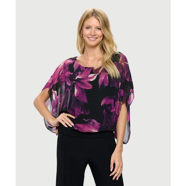 Printed Chiffon Batwing Top