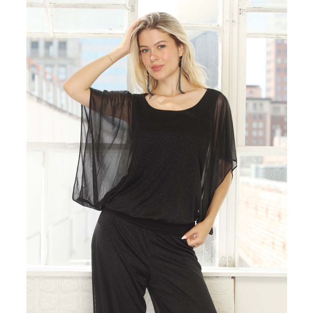 Glitter Chiffon Batwing Top