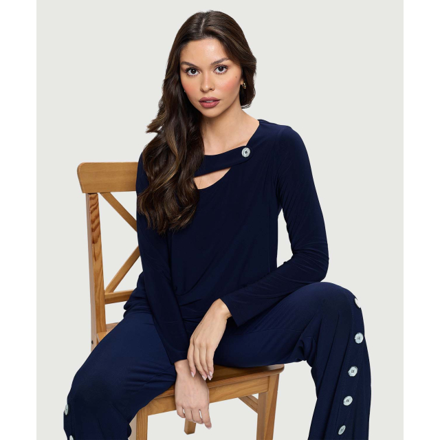 Button Strap Neckline Top 