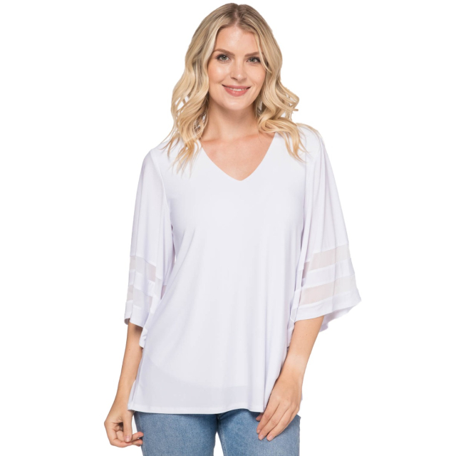 Flared Sleeve Top with Chiffon Inserts