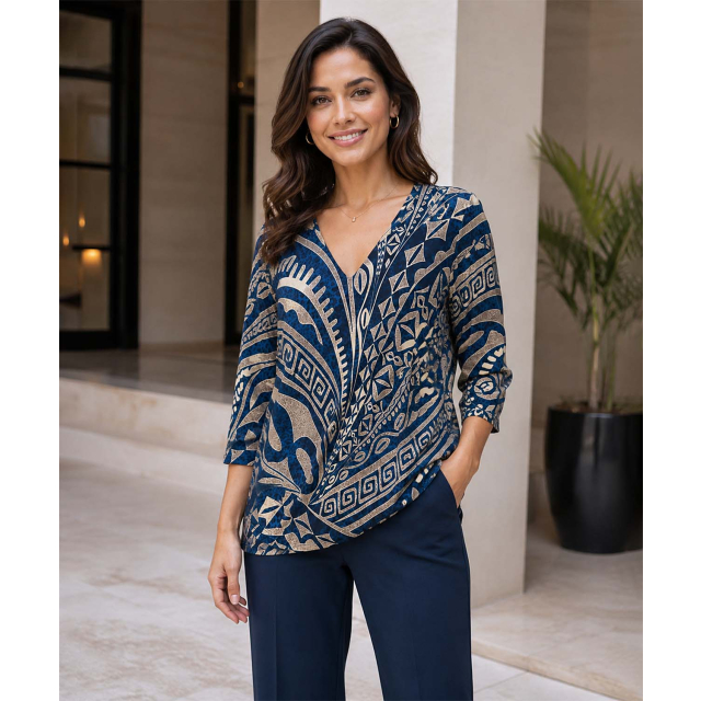 Printed Relaxed Flowy Fit ¾ Sleeve Top