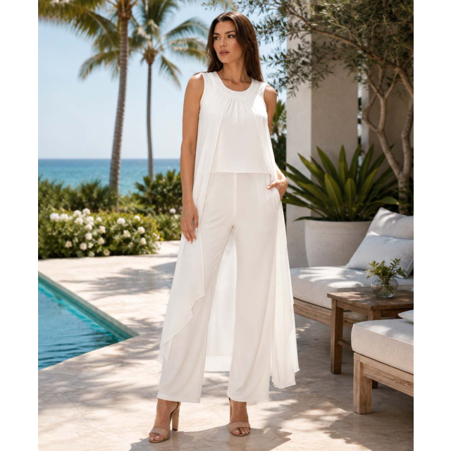 Scoop Neck Jumpsuit with Chiffon Sides
