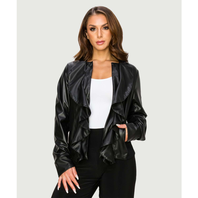 Faux Leather Ruffle Jacket