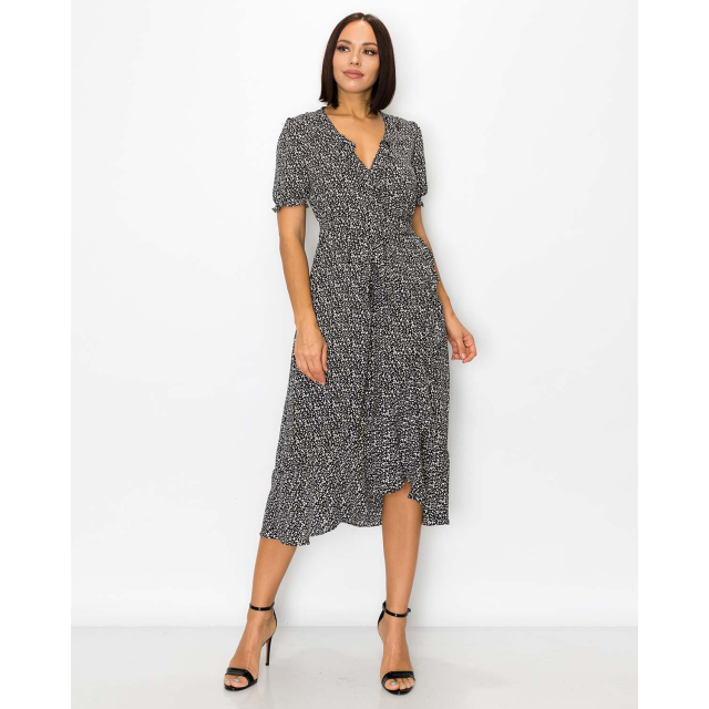 Dobby Wrap Ruffle Dress