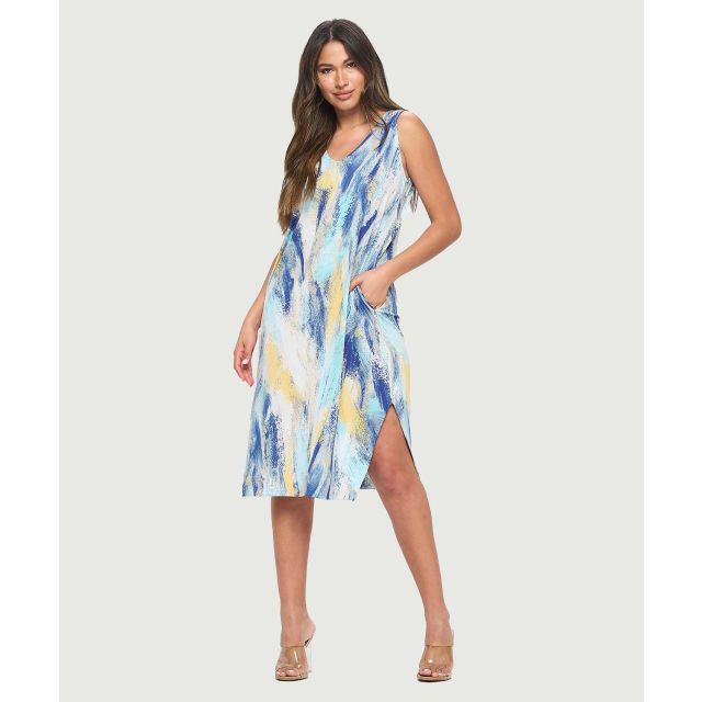 Printed Midi V Neck Tank Dress