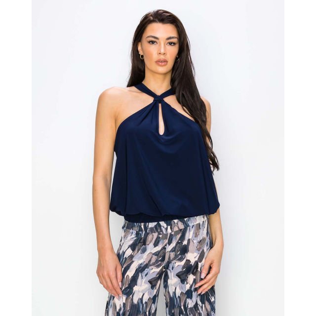 Tシャツ・カットソー [PEINTURE] Halter Button Backless Top Ribbed Halter Neck Backless Top – Wholesale Capella Apparel