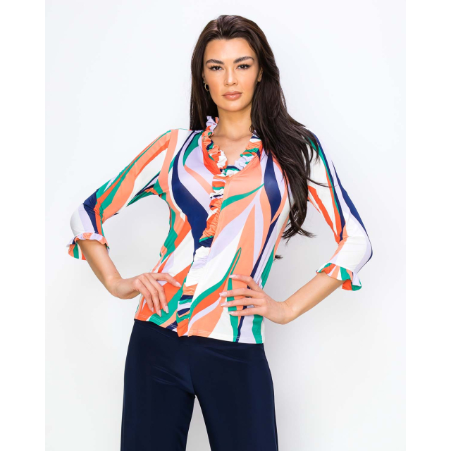 Printed Ruffled Long Sleeve Top