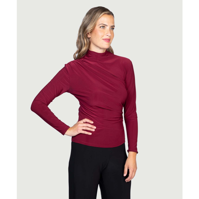 Women's Long Sleeve Bra-Friendly Mock Neck with Back Zipper