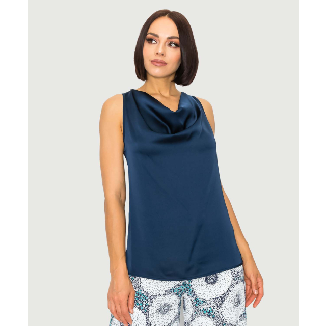 Silky Satin Razorback Cowl Neck Top