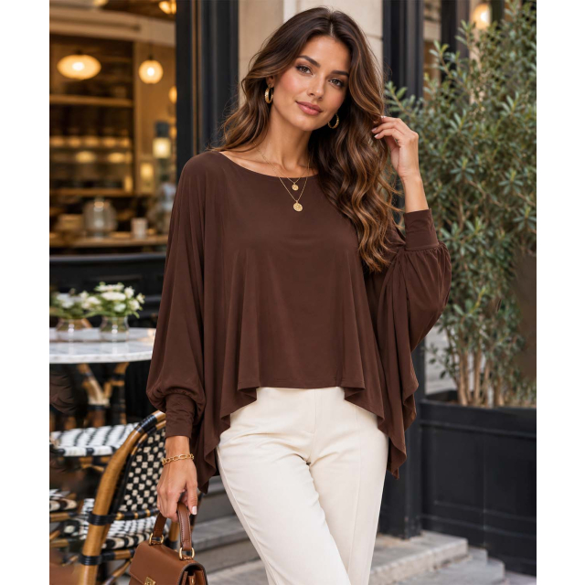 High-Low Batwing Top with Arm Cuffs