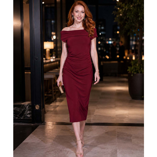 Boat Neck Maxi Dress with Side Slit