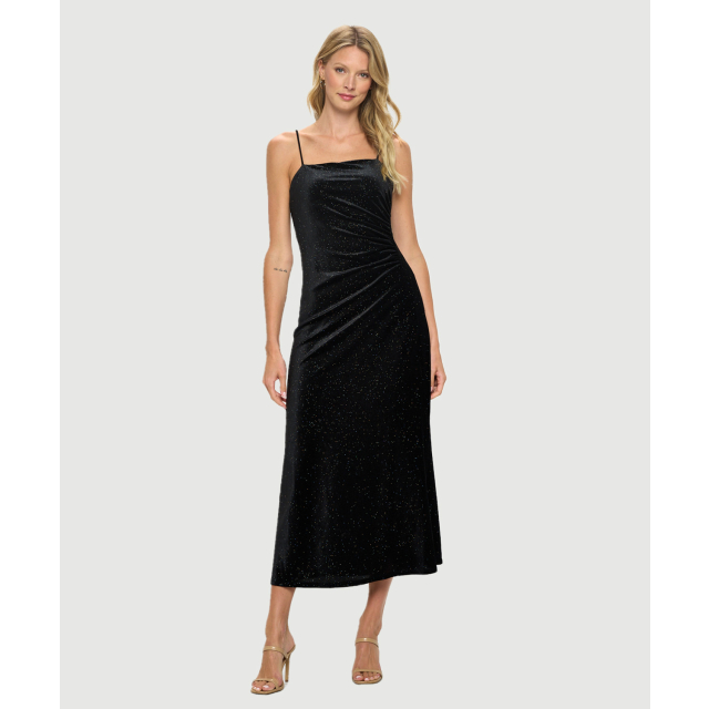 Sparkle Velvet Cami Midi Dress With Side Ruching