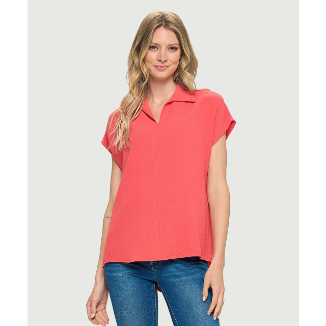 Collared Airflow Top with Back Buttons
