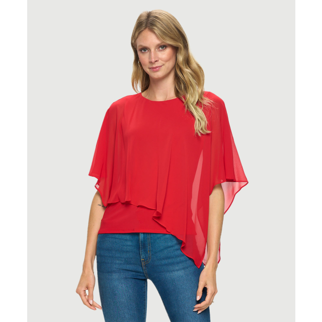 Asymmetrical Flowy Scoop Neck Top W/ Open Sleeve