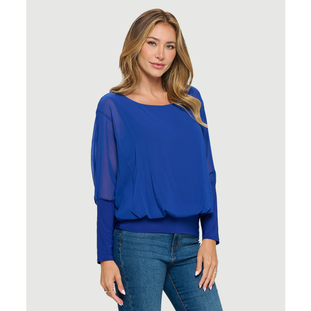 Chiffon Dolman Top with Waistband and Half Jersey Sleeve