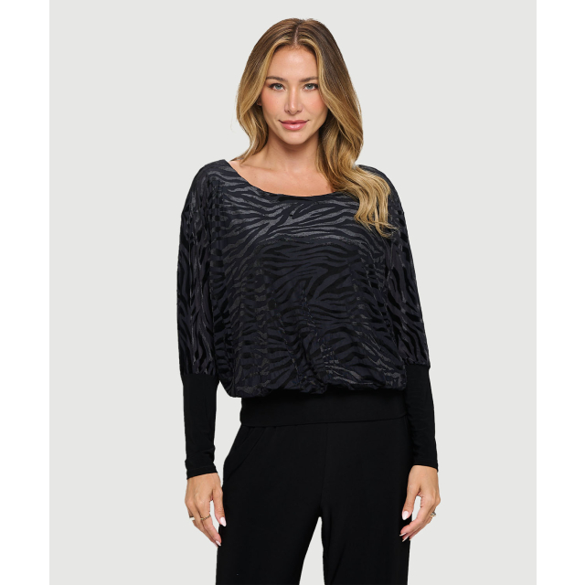 Burnout Dolman Top With Waistband And Half Sleeve