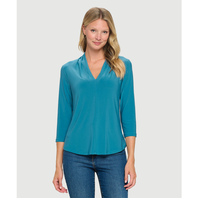 V-Neck Pleated ¾ Sleeve Top