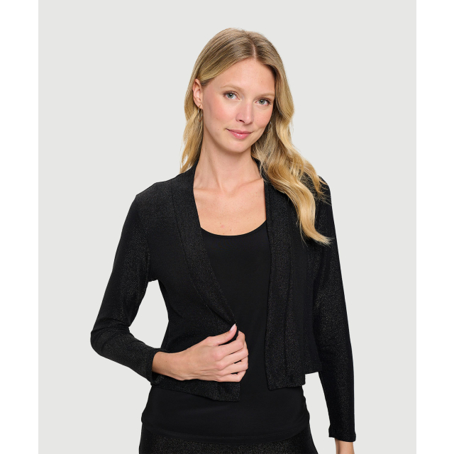 Cropped Glitter Open Front Jacket