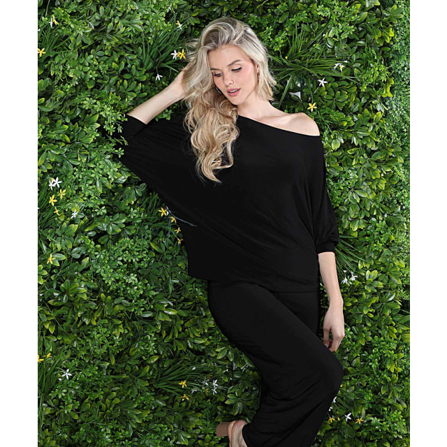 Boat Neck Batwing Top with Arm Cuffs