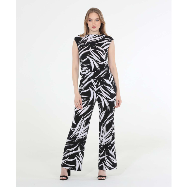 Printed Sleeveless High Neck Tank Top with Side Ruching