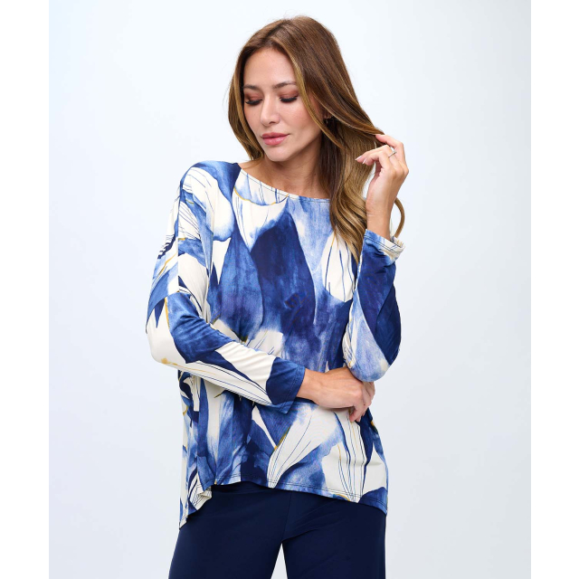 Long Sleeve Boat Neck Printed Dolman Top