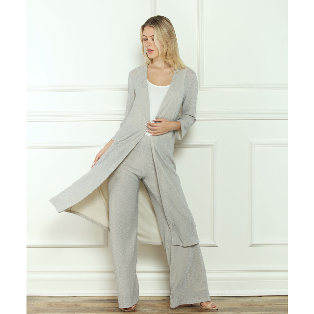 Glitter Long Sleeve Duster With Pinched Back