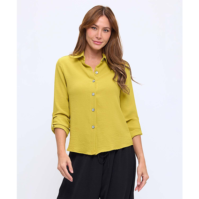 Long Sleeve Button Up Woven Top With Collar