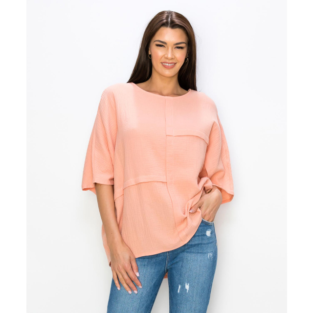 GAUZE BATWING TOP WITH DETAIL