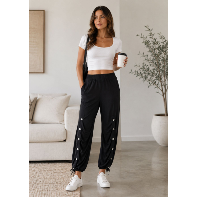 Button Pleated Pants With Cuffs