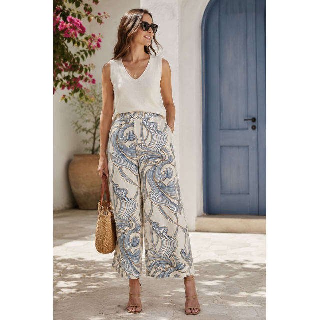 Wide Leg Woven Printed Pants