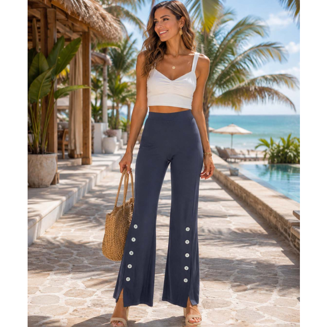 Front Slit Pant with Button Detail