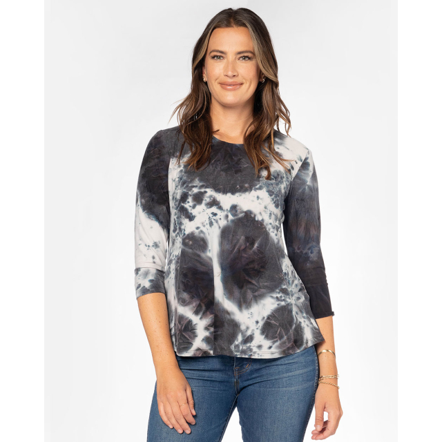 Tie-Dye Basic 3/4 Sleeve Top with Side Slits