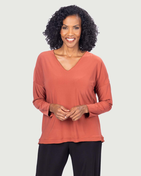 Women's Long Sleeve Relaxed Flowy Fit Raw Edge Hem Top | Last Tango