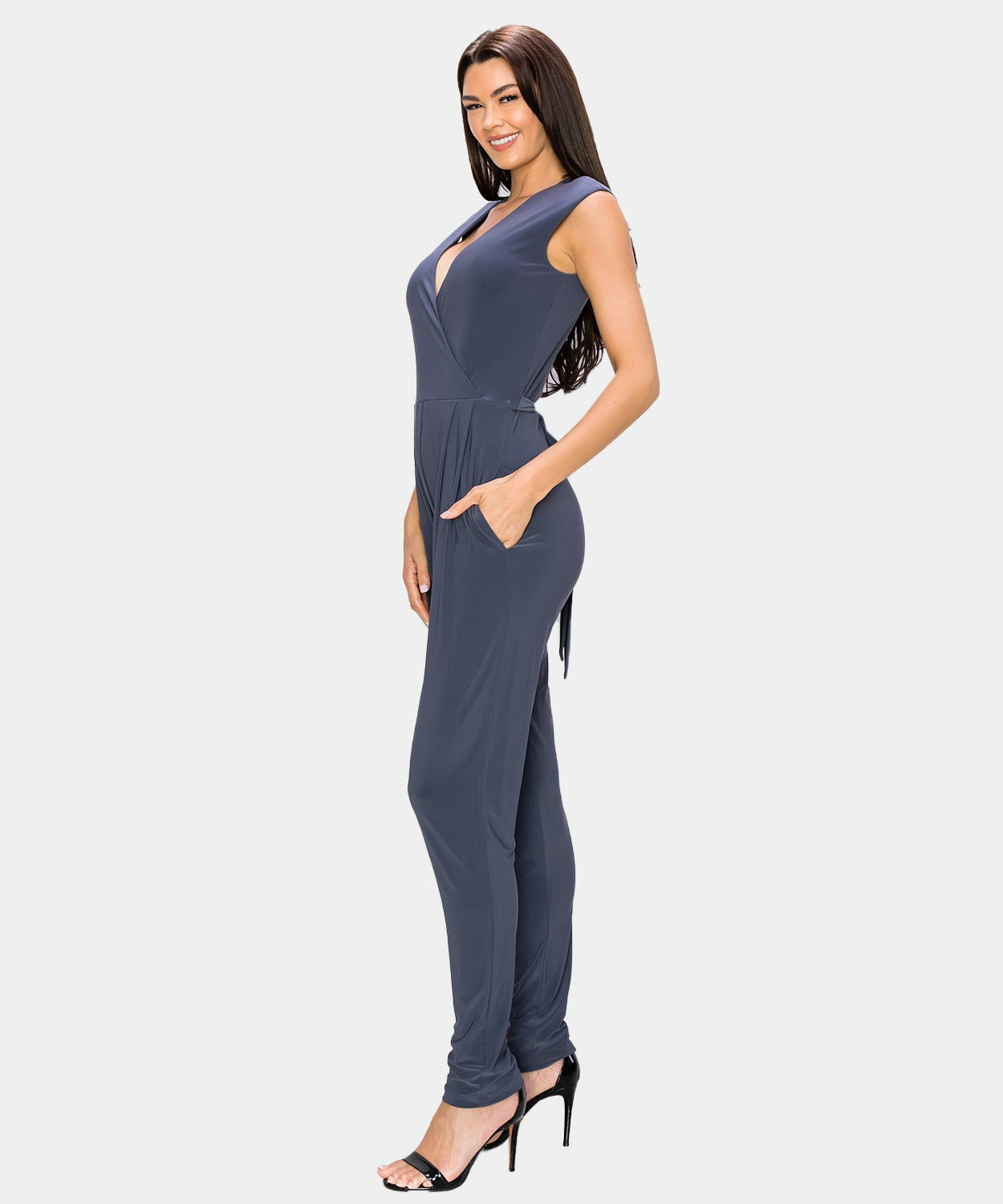 Sleeveless Surplice Wrinkle Resistant Jumpsuit | Last Tango USA