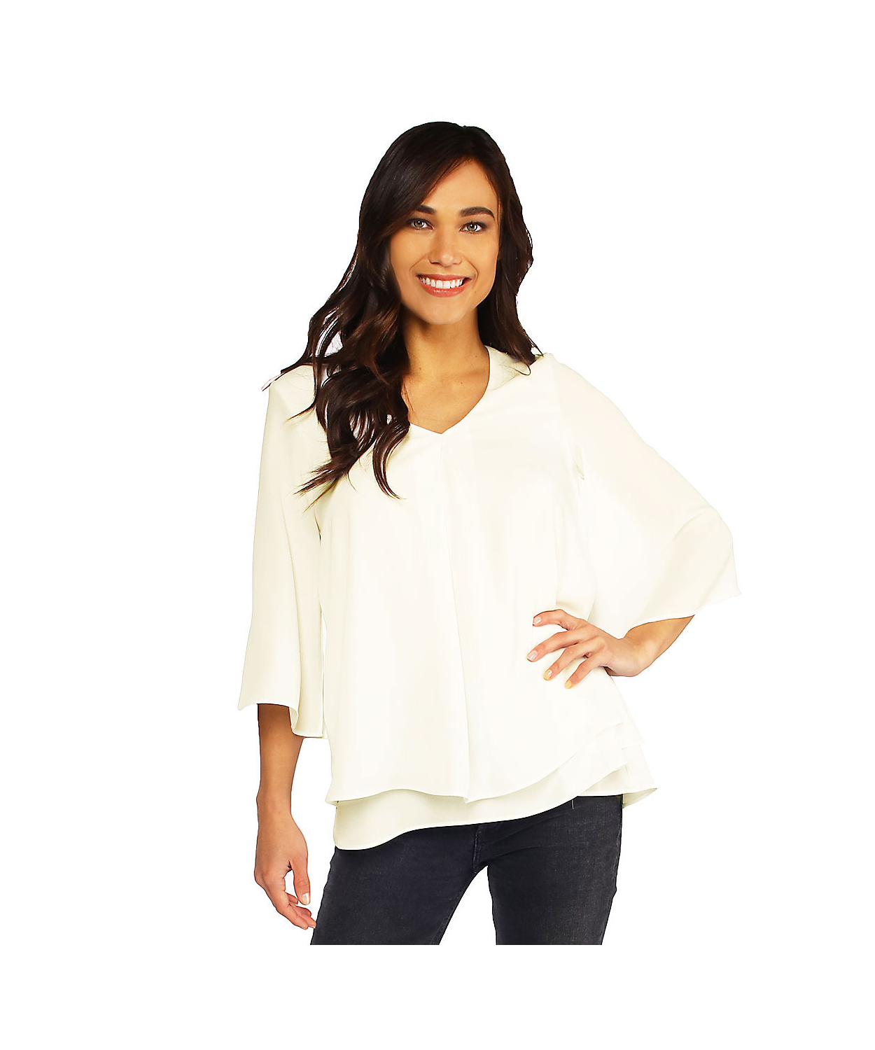 V-Neck, Double Layer Chiffon, Top with Split Sleeve | Last
