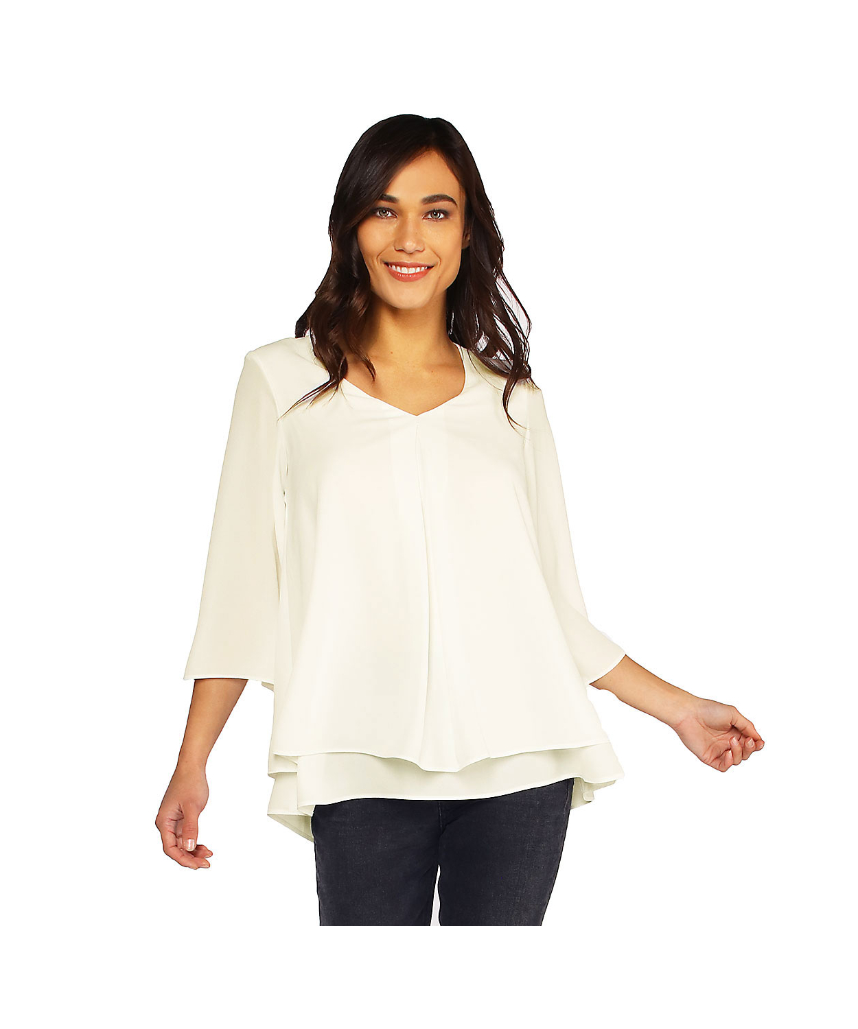 V-Neck, Double Layer Chiffon, Top with Split Sleeve | Last
