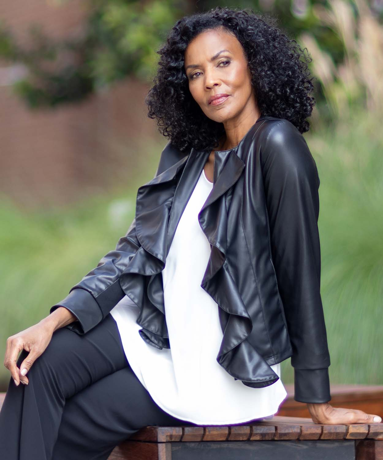Faux Leather Ruffle Jacket | Last Tango USA