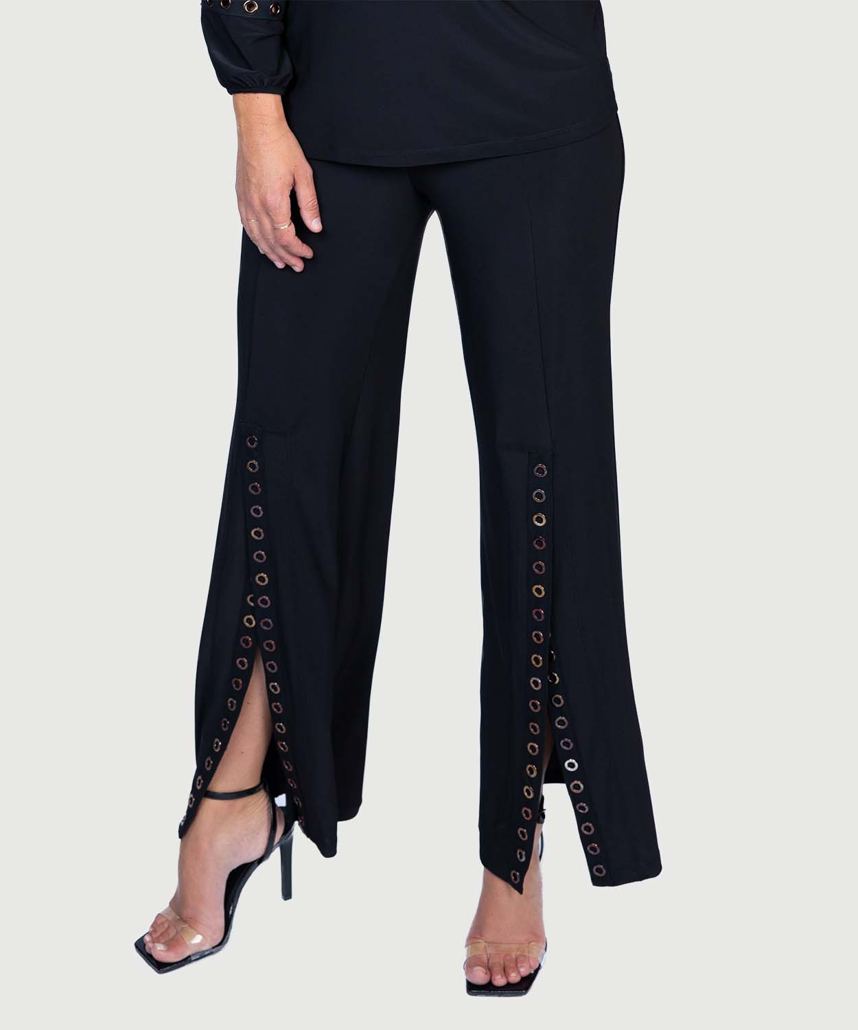 w taps trousers L Front Slip Palazzo Pants with Grommets | Last Tango USA