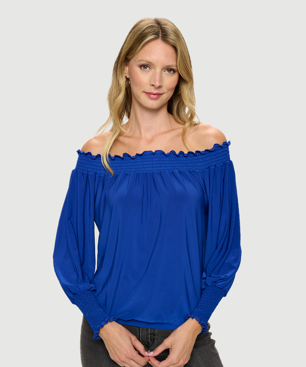Elastic Boat Neck Off Shoulder Top Elastic Cuffs | Last