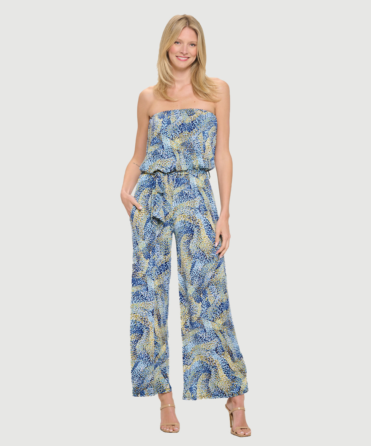 【新品未開封】piping color roomwear （ladies） Final Sale Plus Size Deep V Jumpsuit with Tie in Green Leaf
