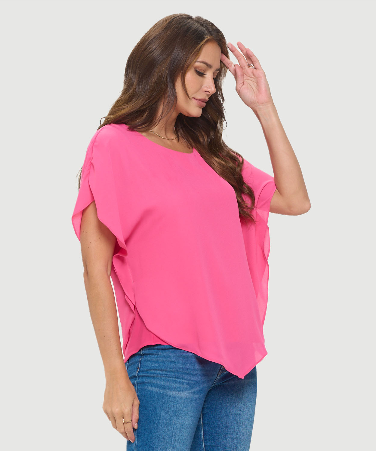 Flowy Batwing Sleeve Chiffon Top With Overlay | Last Tango USA