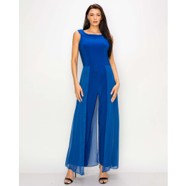 スーツ・フォーマル・ドレス melt the lady circle jump suit Round Neck Jumpsuit with Chiffon leg Overlay