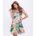 Fold Over Tie Back Printed Dress With  Padded Bust