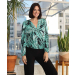 Long Sleeve Printed V Neck Crossover Blouse