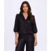 Long Sleeve Printed Woven V-Neck Crossover Top